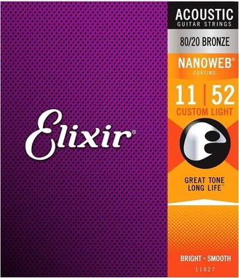 Elixir 80/20 青铜 11052 定制灯 11-52 原声吉他弦 — 第 1/2 张图片