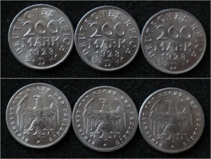3 x 200 Mark 1923 -Mint D (Munich)- Lot of 3 Germany Weimar KM# 35 coins - #A116 - Picture 1 of 4