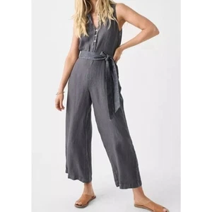 Faherty Hermosa Linen Jumpsuit in Washed Black/gray Full Length Button Sz Small - Picture 1 of 10