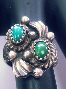 Sterling Silber L. James Ring mit zwei dunkelgrünen Steinen Größe 6 1/2 - Bild 1 von 4
