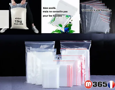 Lot Sachet Plastique Fermeture ZIP Transparent Bag Pochon Pochette Sac Sacoche T • 10€