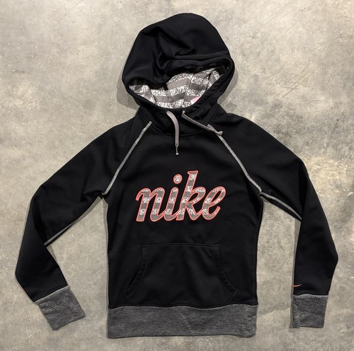 VETEMENTS Nike Therma Fit Felpa con Cappuccio Donna XS Nera Tasca Fori Pollice Corsa Spell Out