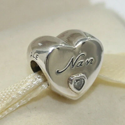 New Authentic Pandora Charm Nan's Love 797031CZ Bead W Tag & Suede Pouch - Image 1 of 4