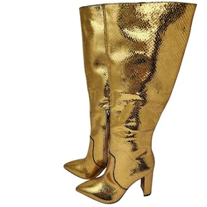 Gold Snake Print Over-The-Knee Heeled Boots By Marc Fisher 5.5M - Picture 1 of 11
