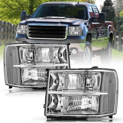 适用于 2007 - 2013 年 GMC Sierra 1500 2500HD 3500HD 透明工厂车头灯 LH+RH 07-13 — 第 1/4 张图片