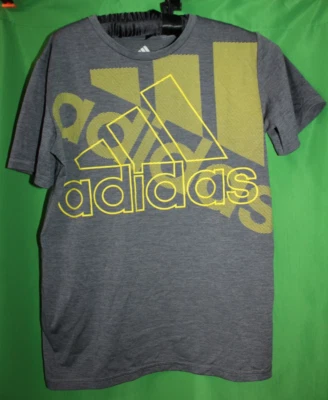 Adidas Gray T Shirt With Yellow Logo Aeroready Youth Boys T Shirt Medium 10/12 - Изображение 1 из 3