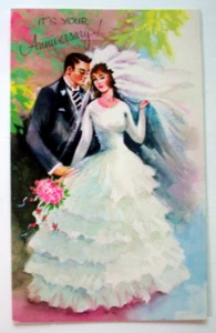 Tarjeta de felicitación de aniversario de boda vintage de novia y novio *UU15 - Imagen 1 de 3