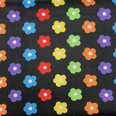 Patty Reed Designs La-Di-Draw Multicolor Flowers on Black Fabric  1 1/4 Yds - Image 1 of 4