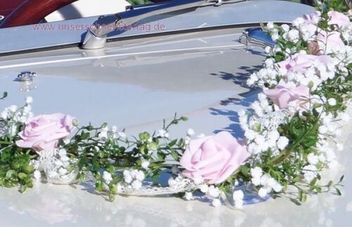 Autoschmuck Autogesteck Hochzeit Brautauto Autogirlande rosa weiß AU0024 Vintage