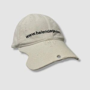 Balenciaga Men's White Distressed Piercing Logo Baseball Cap Hat Size M - Picture 1 of 7
