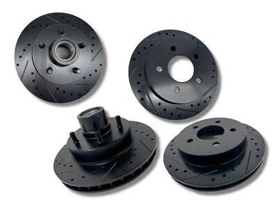 63-87 Chevy C10 Front & Rear Rotors 5x5 Drilled and Slotted BLACK (PAIR) - Image 1 of 4