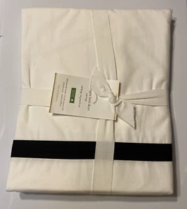 Pottery Barn Morgan Banded Organic Percale Bed Skirt White 14" DROP  Cal  King - Picture 1 of 7