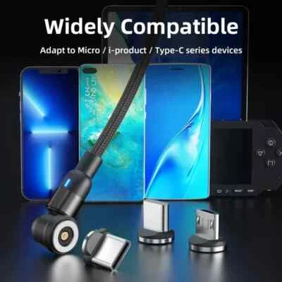 OEM 1m & 2m Ladekabel 540° drehbar, 3 in 1 Magnetisch für I-Geräte, Typ C, Micro USB