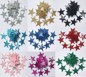 FABRIC GLITTER 1 inch 25mm STARS IRON-ON HOTFIX DIY CRAFT TSHIRT TRANSFER PATCH - Picture 1 of 11