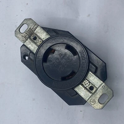 HUBBELL 30A 125V TWIST-LOCK RECEPTACLE 2 POLE 3 WIRE GROUNDING BLACK ⭐ - Image 1 of 4