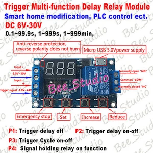 DC 9V 12V 24V Digital LED Trigger Delay Cycle Timer Relay Module w/ Micro USB 5V - Picture 1 of 9