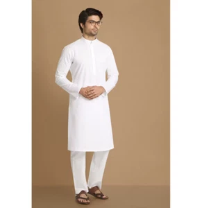 Cloth Zones Luxus Baumwolle schlicht einfarbig neuest weiß Kurta Pyjama Set für Herren - Bild 1 von 9
