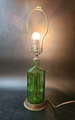 Vintage Col Sam Johnson Indian Vegetable Bitters Richmond VA Green Bottle Lamp - Image 1 of 4