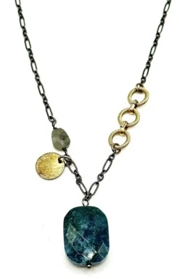 Lia Sophia“Good Fortune”拉长石和苔藓玛瑙珠赤铁矿链项链 — 第 1/2 张图片