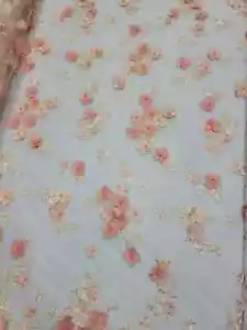 "Peach 3D Floral Lace with Beaded Details - Sold by the Yard, Perfect for Party - Picture 1 of 11