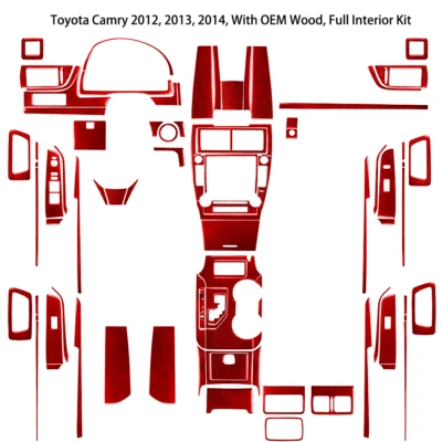 88Pcs Red Carbon Fiber Full Interior Kit Cover Trim For Toyota Camry 2012-2014 - image 1 of 4