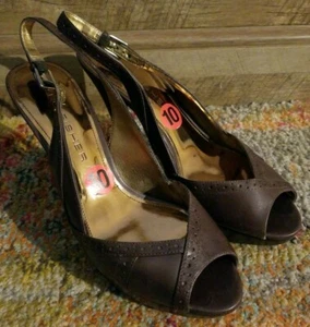 Marc Fisher Vendra braun Leder zehenfrei Brogue Slingback Plateau Heels Größe 10 - Bild 1 von 12