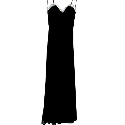 NUEVO LA FEMME Talla 0 19663 Jersey Piedra Joyas Sin Tirantes Baile de graduación Maxi Vestido Negro Foto 1 de 4