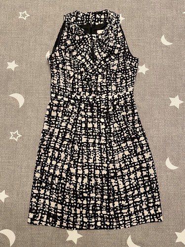 Abito donna Kate Spade taglia 6 bianco e nero stampa grafica seta con fiocco grande