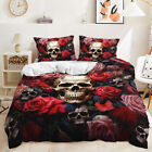 Blue Floral Skull Colorful Red Rose Butterfly Doona Duvet Quilt Cover Bed Set