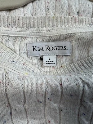 Kim Rogers Sweater Sz Large. Cream With Multi -Color Speckled.Cable-knit - Image 1 of 4