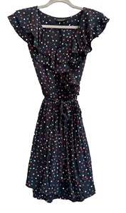 Damengröße 8 schwarz ärmellos Rüschenausschnitt Midi Taille zum Binden Kleid Topshop Poker - Bild 1 von 16