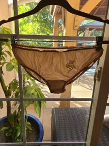 Vintage Bikini Brief Panties Beige Silky Nylon Size 5 Panty Women's Underwear - Picture 1 of 11