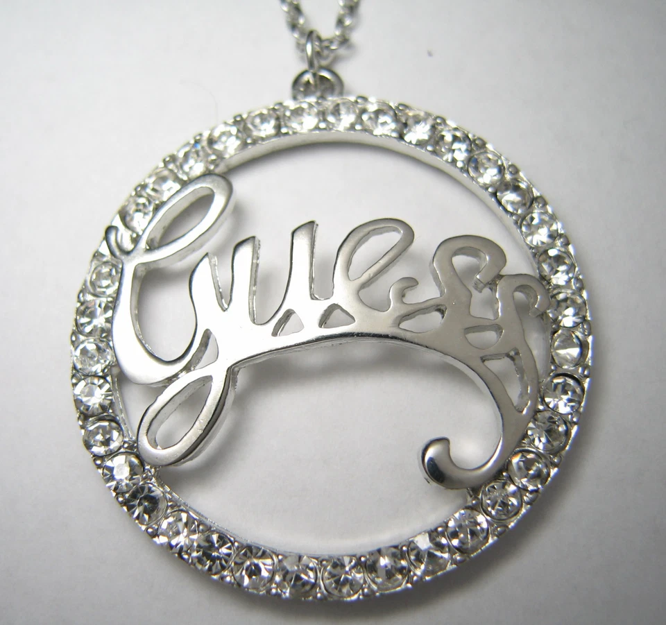 GUESS Heart Lock Logo Key Crown Feather Wings Chain Necklace Rhinestones New - Image 1 of 1