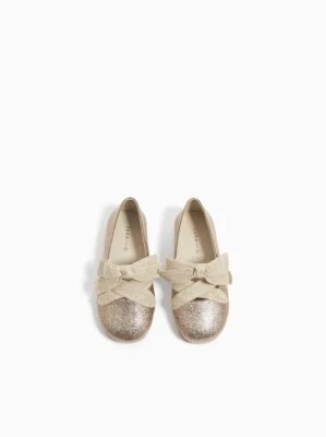 Pisos de ballet Zara bebé niña brillo con lazo dorado 6503/003 talla 6,5 EU22 NUEVOS CON ETIQUETAS Foto 1 de 4