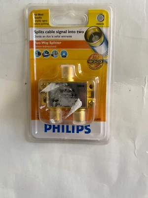 **NEW** PHILIPS TV ANTENNA CABLE SPLITTER 2-WAY 24K GOLD PLATED - Image 1 of 2