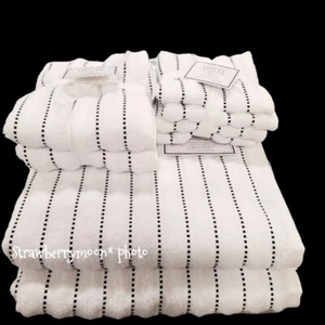 8-teiliges Hotel Collection Bad Handwaschlappen weiß schwarz Punkte Nadelstreifen Handtuch Set neu - Bild 1 von 9
