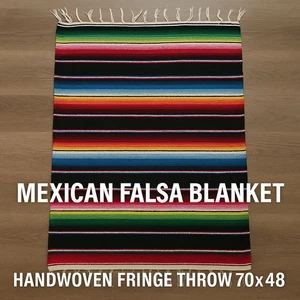 Mexican Falsa Blanket Serape Throw 70x48 Handwoven Yoga Rug Southwest Fringe - Picture 1 of 1