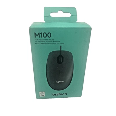 Logitech M100 Wired USB Mouse 3-Buttons Ambidextrous PC Mac Laptop - Black - Image 1 of 2