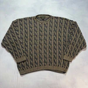 Vintage 90er 3D Zopfmuster Pullover XL Beige Grau Preppy Grandpda Made in USA - Bild 1 von 7