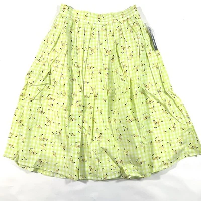 New ModCloth Imagine the Possibilities Skirt Size 0 Green Check Floral - Image 1 of 4
