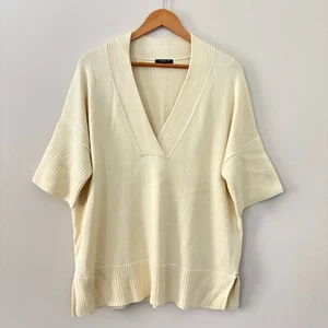 Lafayette 148 New York Pullover Damen Strick V-Ausschnitt Tunika Creme Baumwolle Seide M - Bild 1 von 11