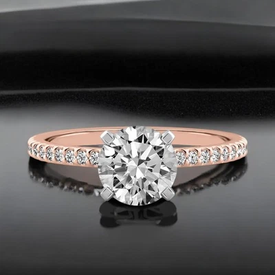 Gold Diamond Ring For Women Lab Grown Round 1.2 Carat IGI Certified 14k Rose 7 8 - Image 1 of 4