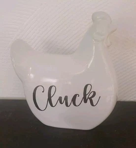 Weiß glasiertes Keramik Huhn "Cluck" Tisch Regal Sitter Deko Landhaus Landhaus  - Bild 1 von 11