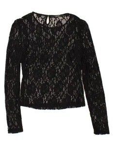 GUESS Womens Long Sleeve Lace See Through Top UK 12 Medium Black Floral AI12 - Picture 1 of 3