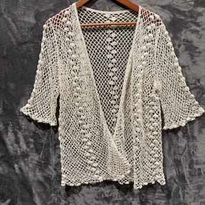 Crochet Lace Cardigan Open Front Bohemian Cottagecore Cover Up Small Medium - Picture 1 of 7
