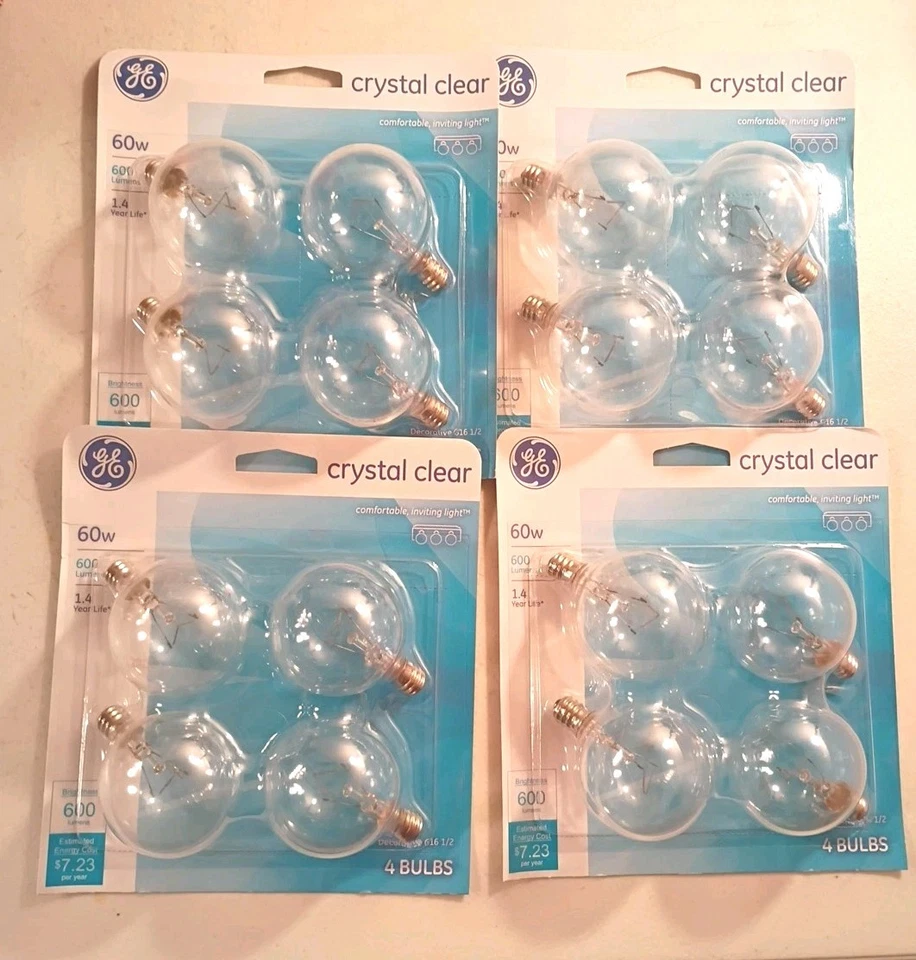 4 paquetes de 4 bombillas base candelabro GE G16.5 cristalinas 60W 16 bombillas Foto 1 de 4