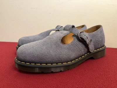 Sapatos de camurça Dr Martens T-Bar azul lavado denim tamanho 12 NOVO - Imagem 1 de 4