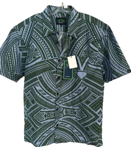 Eveni Pacific Men's XL 100% Cotton  Blue Green Tribal Elei Short Sleeve Fiji NEW - Picture 1 of 6