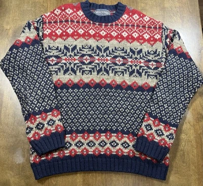 Abercrombie & Fitch Navy Blue Gray Tan Red Winter Ski Wool Sweater Mens Small - Image 1 of 4