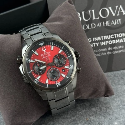 Bulova Marine Star 98B350 Men's Chronograph 43mm Red Dial Quartz Watch - Image 1 of 4